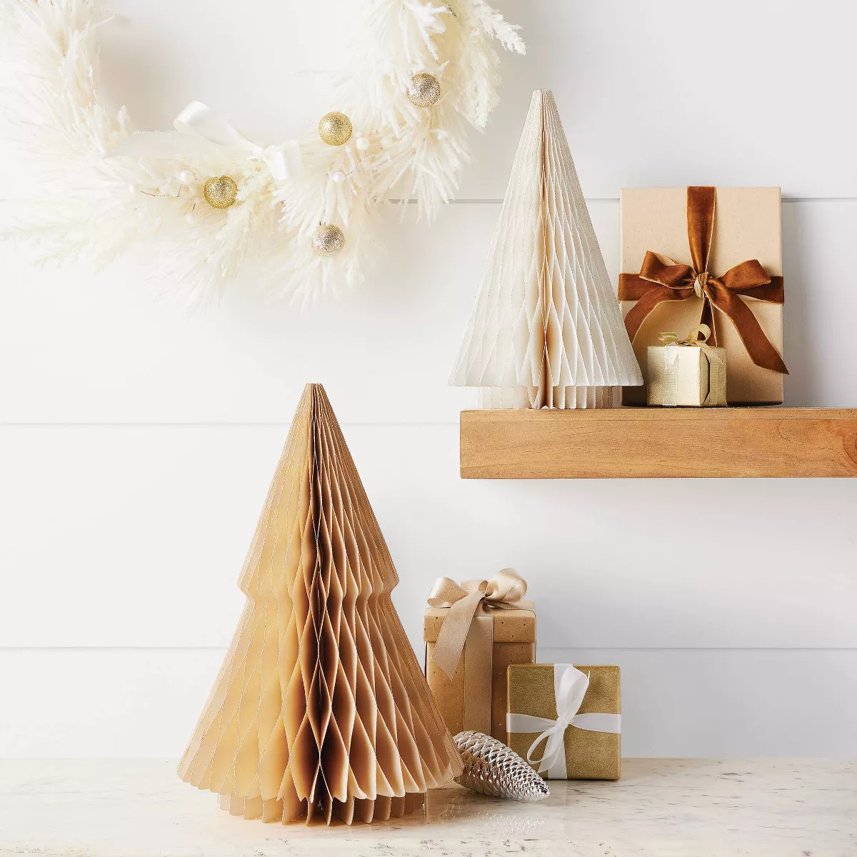 2pc Paper Honeycomb Christmas Tree Figurine Set - Wondershop™ Natural/White | Target