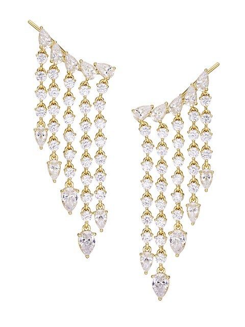 Stunner 18K Goldplated & Cubic Zirconia Fringed Ear Climber | Saks Fifth Avenue