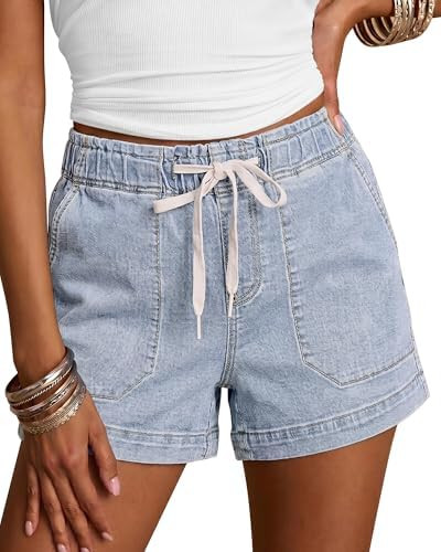 luvamia Jean Shorts for Women High Waisted Pull On Drawstring Elastic Waist Trendy Stretchy Denim... | Amazon (US)
