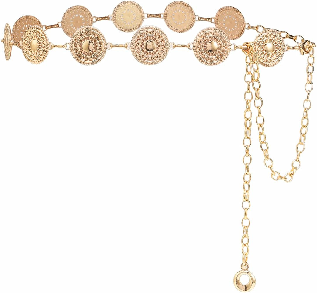 YooAi Chian Belt for Women Fashion Boho Metal Waist Body Chain Circle Link Belt | Amazon (US)