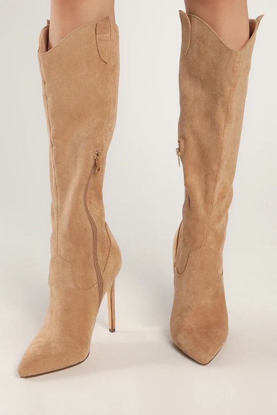 Levian Light Nude Suede Knee High Pointed-Toe Boots | Lulus (US)