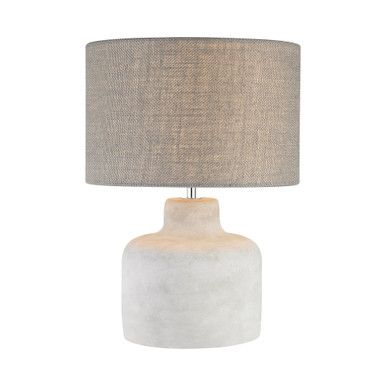 Rockport Table Lamp, 1-Light, Polished Concrete, Light Gray Burlap Shade, 17"H (D2950 L8LFL) | Lighting Reimagined