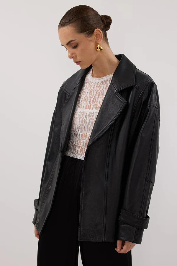 MARGOT BLACK OVERSIZED LEATHER JACKET | DISSH
