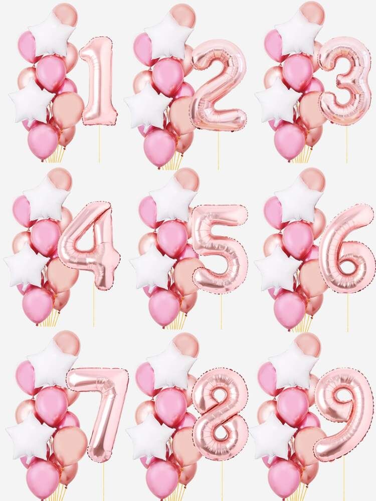 16pcs Number Balloon Set | SHEIN