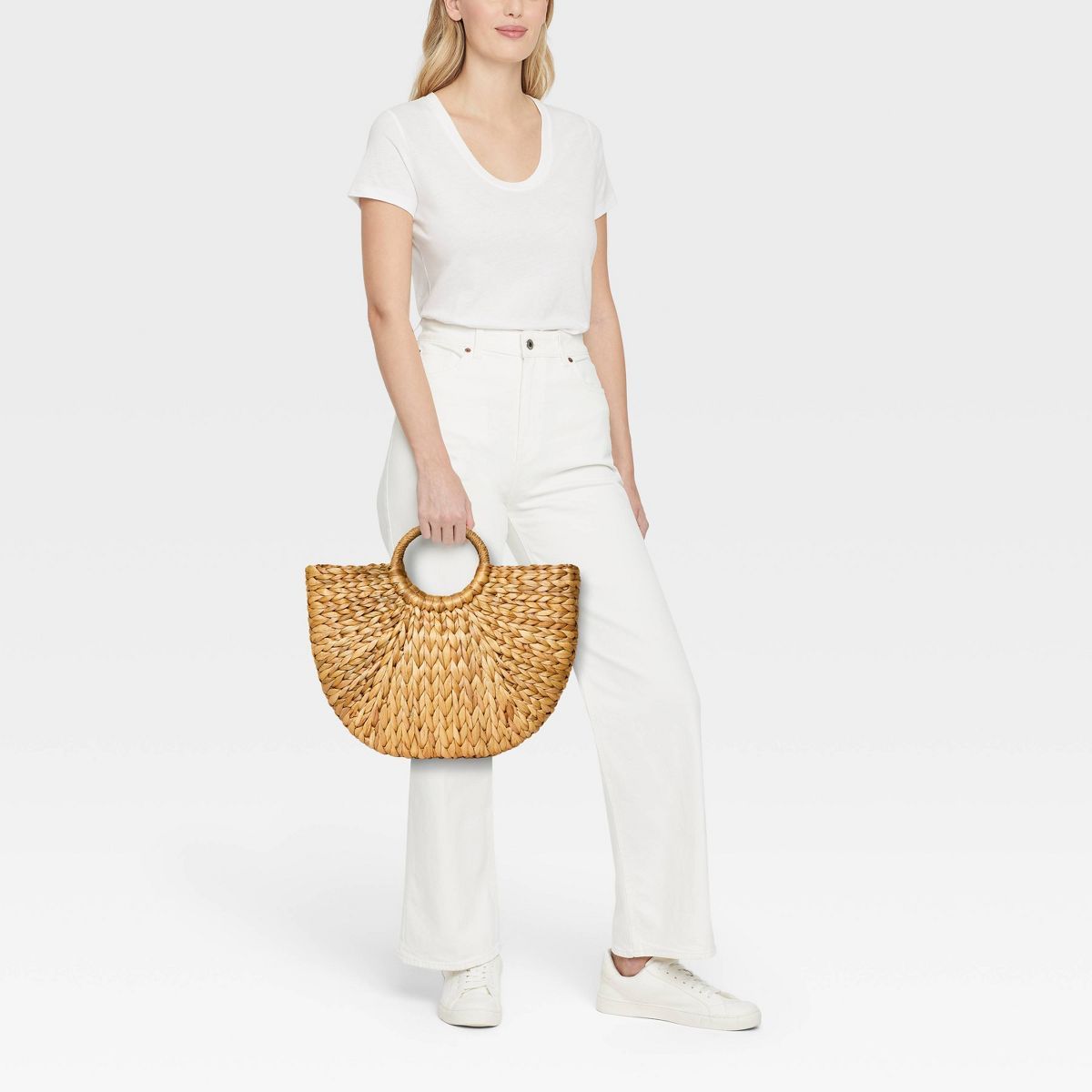 Large Handheld Straw Tote Handbag - A New Day™ Beige | Target