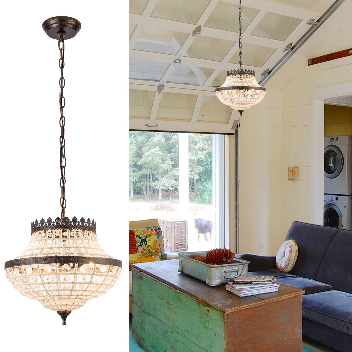 YIFI Vintage K9 Crystals Chandelier Classic Pendant Light Fixture for Kitchen Island Living Room ... | Amazon (US)
