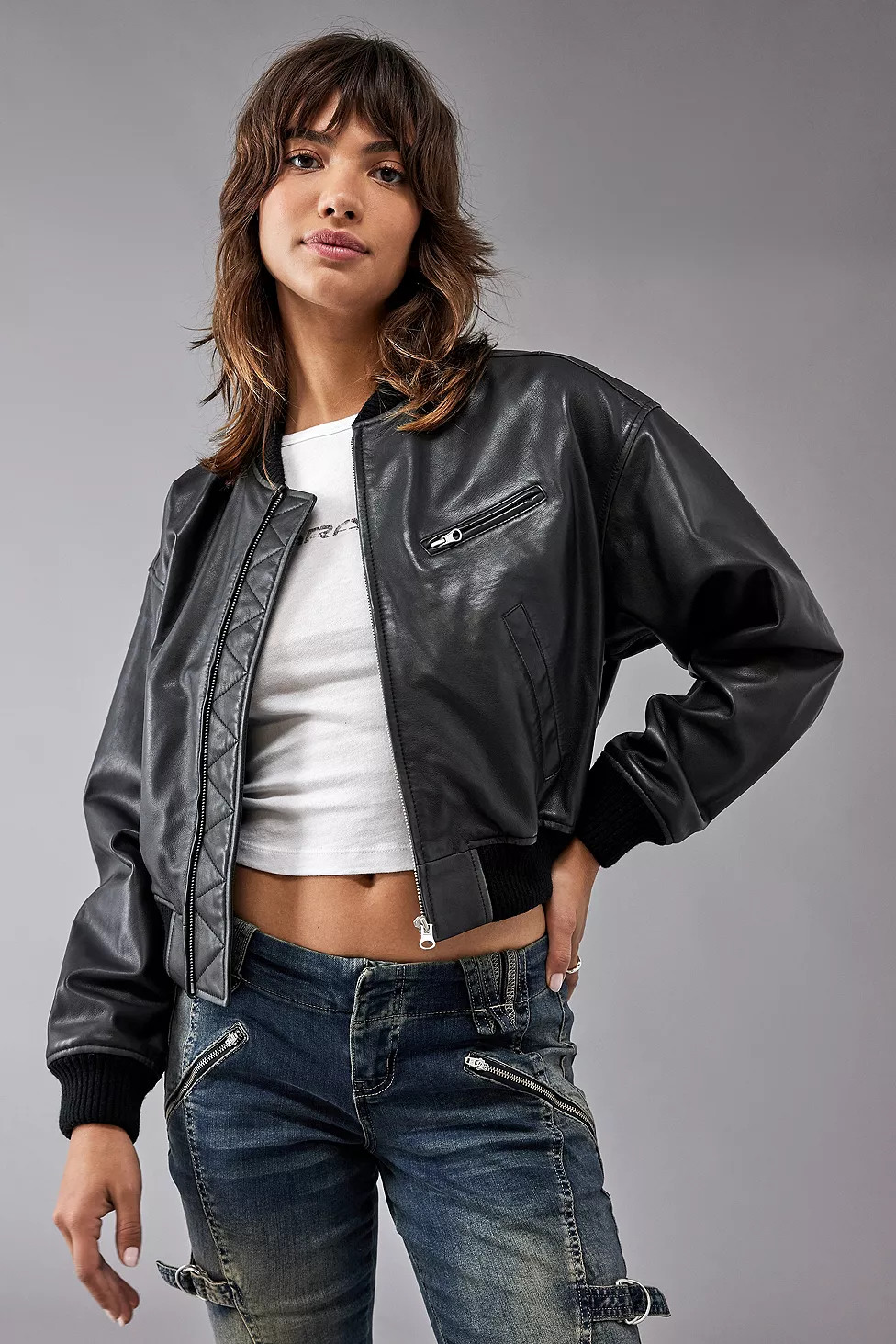 BDG Leather Cropped Bomber Jacket | Urban Outfitters (EU)