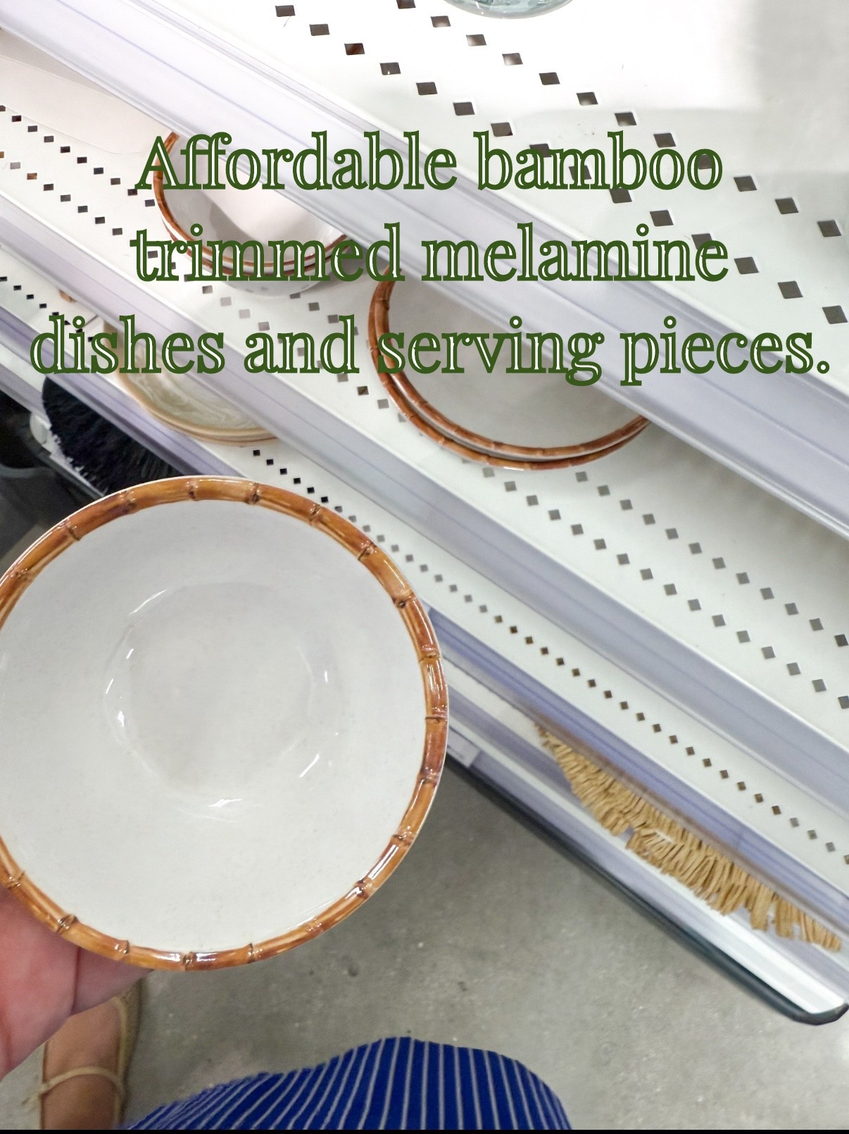 Affordable melamine plates and serving pieces with bamboo trim. 

#LTKHome #LTKSeasonal #LTKMothersDay