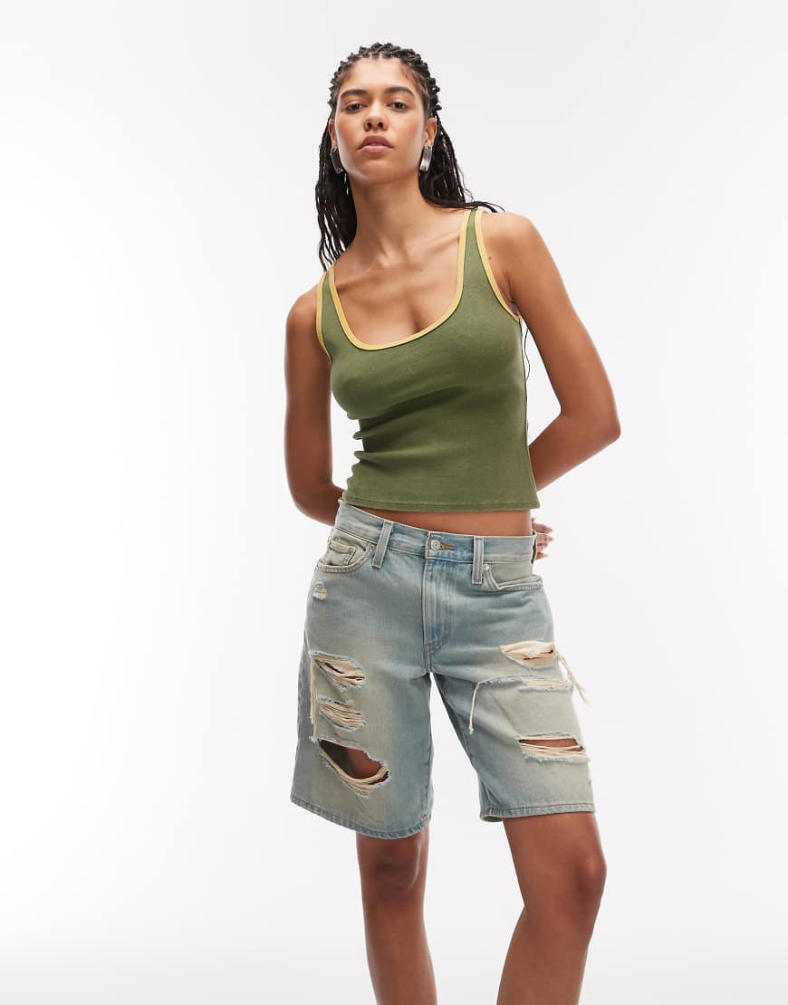Levi's middy denim jorts with rips in light blue | ASOS (Global)