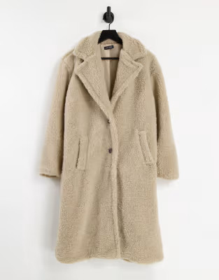 I Saw it First longline teddy coat in cream | ASOS | ASOS (Global)