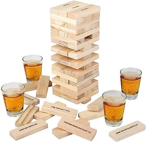 ArtCreativity Tumbling Tower Drinking Game, Drinking Game with 4 Glasses and 60 Wooden Blocks wit... | Amazon (US)