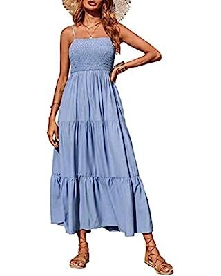 PRETTYGARDEN Women's Summer Maxi Dress Casual Boho Sleeveless Spaghetti Strap Smocked Tiered Long... | Amazon (US)