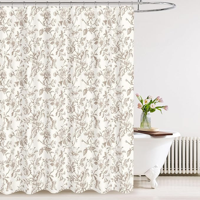 Boho Rustic Beige Flower Faux Linen Shower Curtain, Vintage Bathroom Decoration Shower Curtain Se... | Amazon (US)