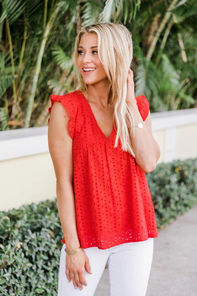 Loving Soul Eyelet Babydoll Red Blouse | The Pink Lily Boutique