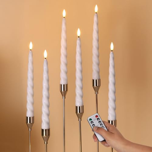 Girimax White Flameless Taper Candles with Remote, Spiral Candles Battery Operated, Flickering LED Wax Candlesticks Set of 6 | Amazon (US)