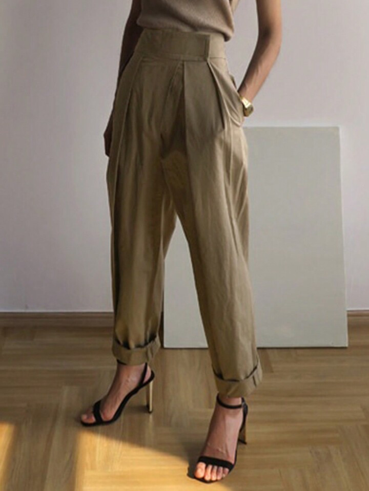 DAZY Women's Wide Waistband Oblique Placket Harem Casual Pants, Business Casual, All Seasons | SHEIN