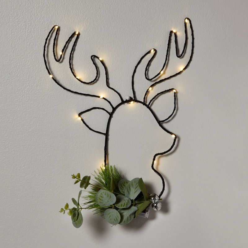 15" Pre-Lit Deer Silhouette with Faux Eucalyptus and Silver Bells Black - Wondershop™ | Target