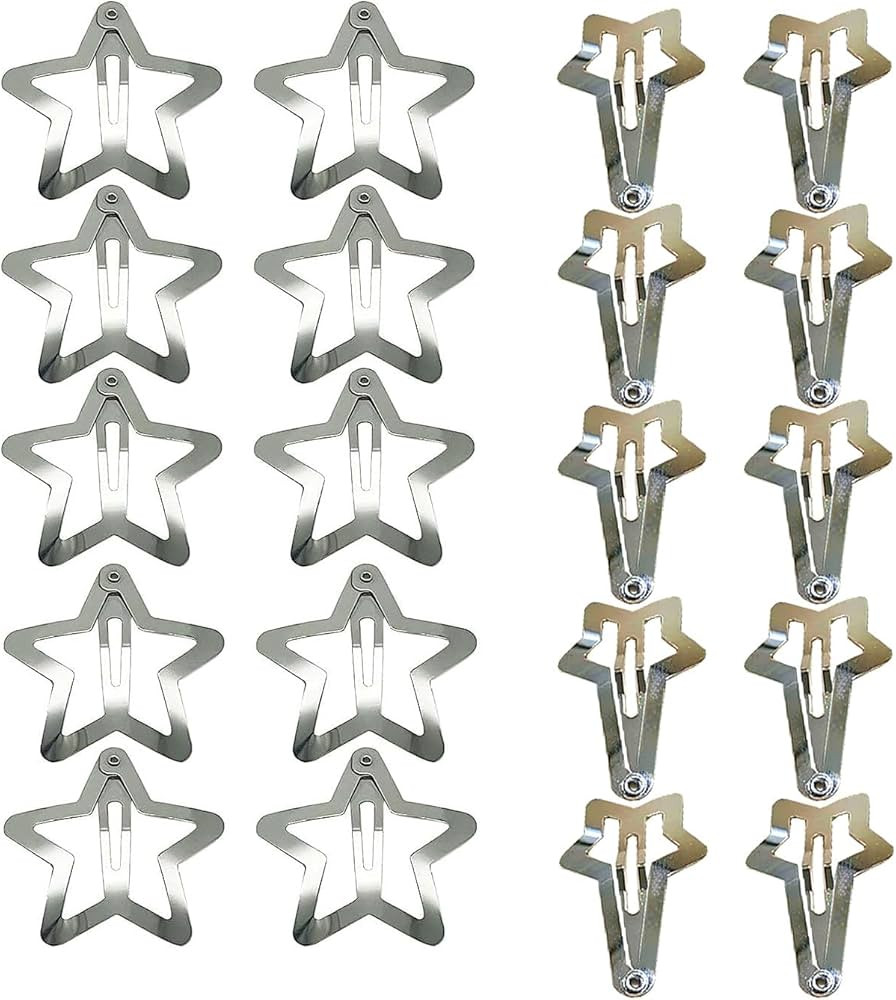 Star Snap Hair Clips Y2K, 2000s Silver Girl HairAccessories,Small Star Clips Hair, 20 PCS 1.2" Fe... | Amazon (US)