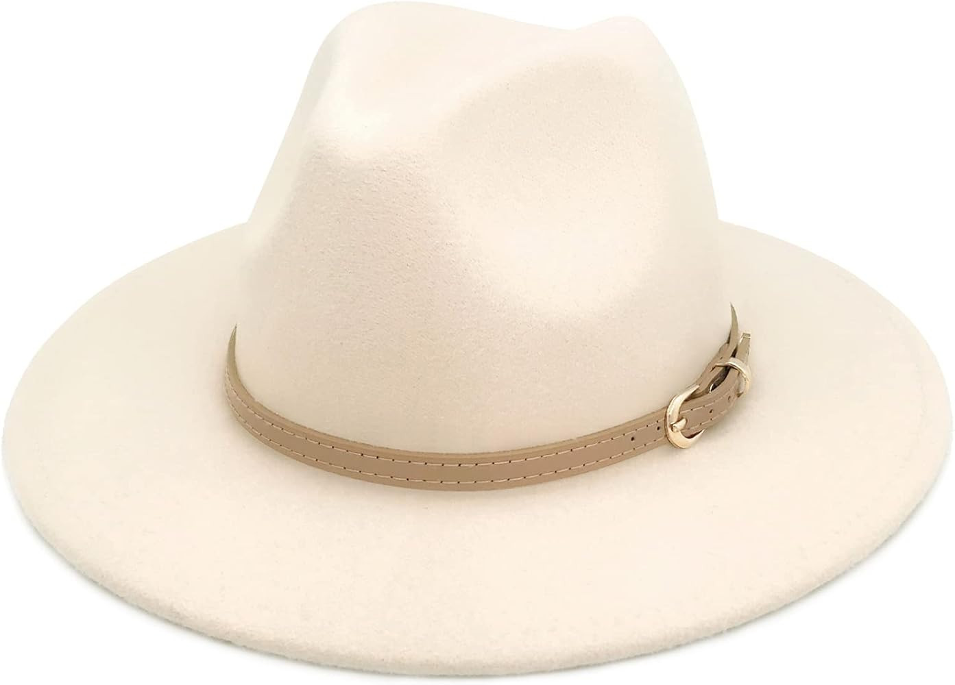 Lisianthus Women Classic Felt Fedora Wide Brim Hat with Belt Buckle | Amazon (US)