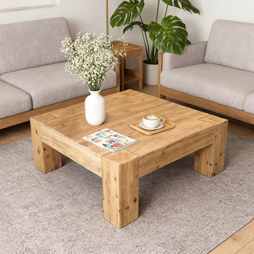 Rustic Wooden Coffee Table for Living Room, Big Square Coffee Table | Amazon (US)