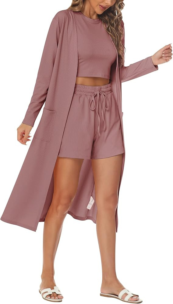 Lingswallow 2 Piece Women Lounge Sets - Sleeveless Crop Top and Shorts Waffle Lounge Set Tracksui... | Amazon (US)