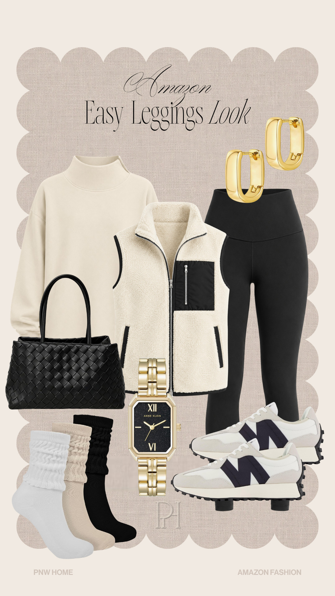 Amazon finds for an easy leggings look!

fall fashion, fall looks, fall outfit, fall style, mom look, mom fashion, mom style, mom outfit, neutral outfit, athleisure, casual outfit, casual look, black leggings, gym leggins, mock turtleneck sweater, white sweater, black and white vest, black handbag, woven handbag, crew socks, slouchy socks, New Balance sneakers, trainers, tennis shoes, gold hoop earrings, gold watch 

 #LTKgrwm #LTKootd #LTKmomlife