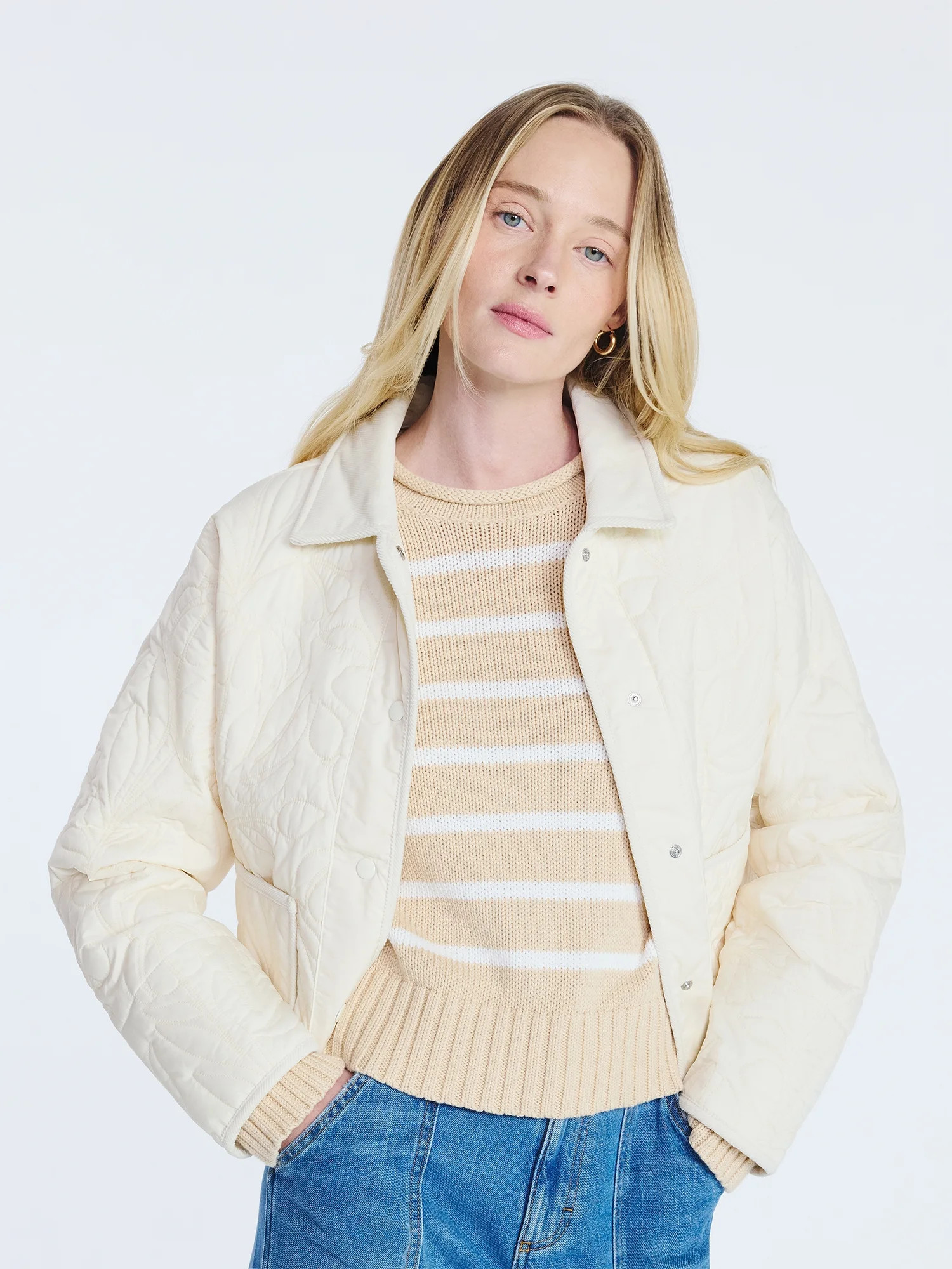 Free Assembly Women's and Women's Plus Floral Quilted Jacket, Sizes XS-4X | Walmart (US)