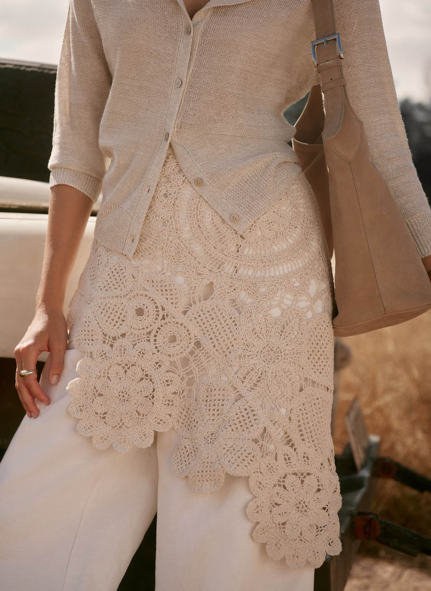 Cream Crochet Wrap Scarf | Mint Velvet