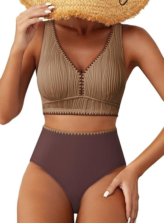 Herseas High Waisted Bikini Sets for Women - Textured Whip Stitch 2 Piece Swimsuit Bestselling Su... | Amazon (US)
