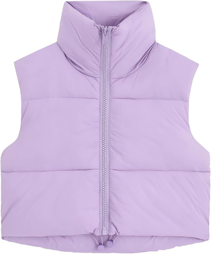 Fuinloth Women's Padded Vest, High Stand Collar Lightweight Zip Crop Puffer Gilet | Amazon (US)