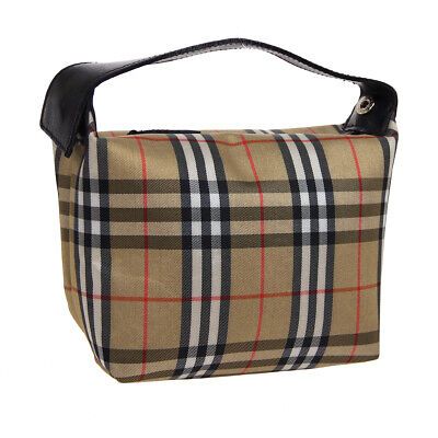 BURBERRY Burberry Check Hand Bag Pouch Purse Brown Black Canvas Leather 06096 | eBay US