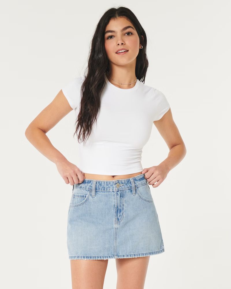 Women's Mid-Rise Light Wash Denim Mini Skirt | Women's Bottoms | HollisterCo.com | Hollister (US)