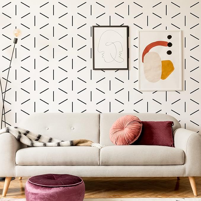 Black Hexagon Geometric Lines Wall Decals, 360pcs Peel and Stick Modern Wall Stickers, with a Ste... | Amazon (US)