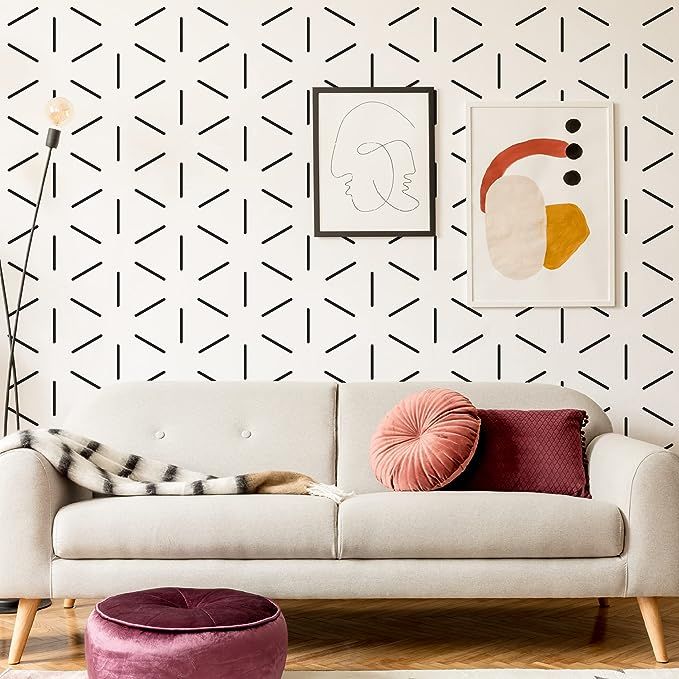 Black Hexagon Geometric Lines Wall Decals, 360pcs Peel and Stick Modern Wall Stickers, with a Ste... | Amazon (US)