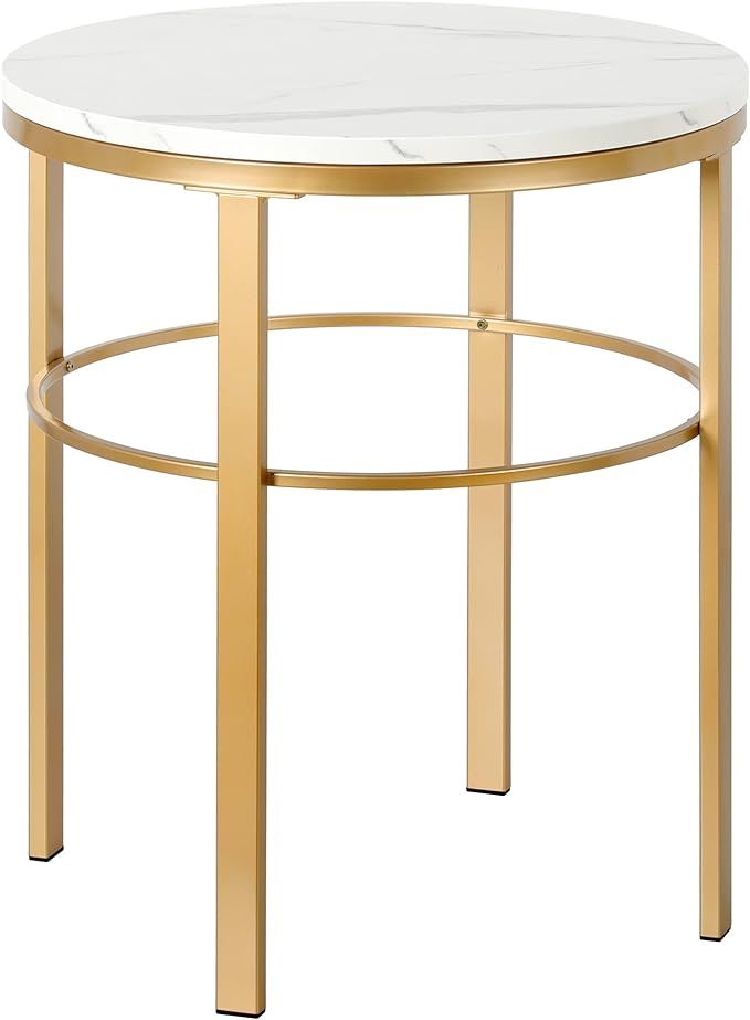 Henn&Hart Gaia Side Table, 20" Wide, Gold/White | Amazon (US)