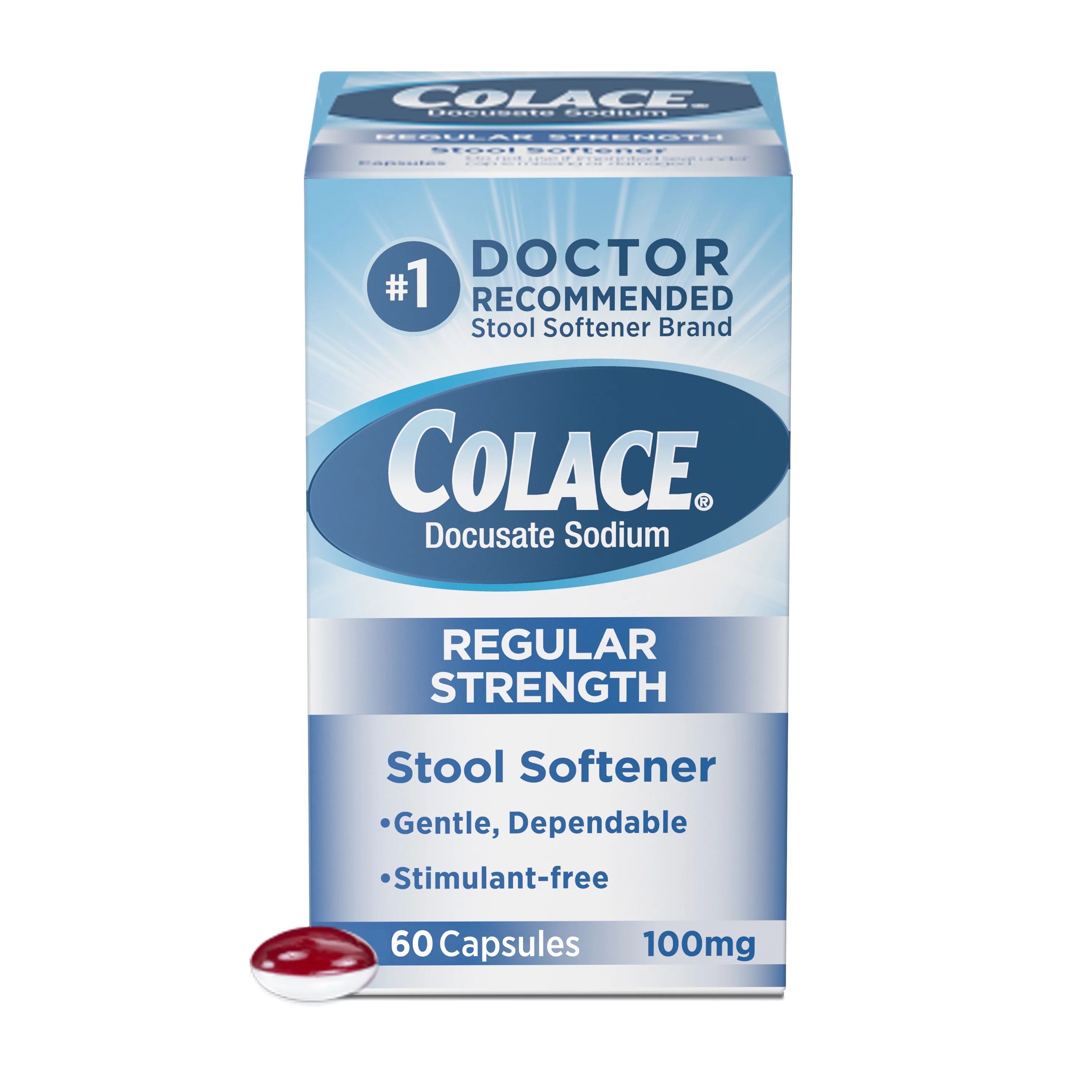 Colace® Regular Strength Stool Softener for Constipation Relief, 100mg Capsules, 60 ct | Walmart (US)