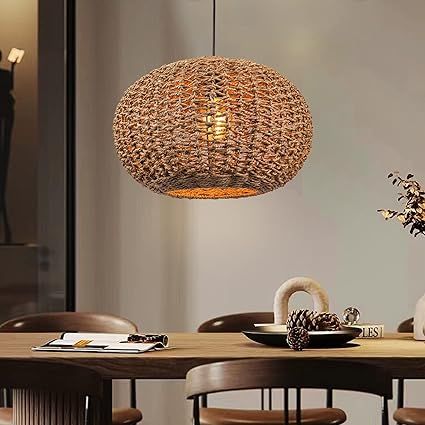 Arturesthome Rattan Chandelier, Handwoven Kitchen Pendant Lights, Wicker Lamp Shade Farmhouse Cei... | Amazon (US)