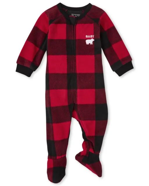 Unisex Baby And Toddler Matching Family Christmas Long Sleeve Bear Buffalo Plaid Fleece Footed On... | The Children's Place