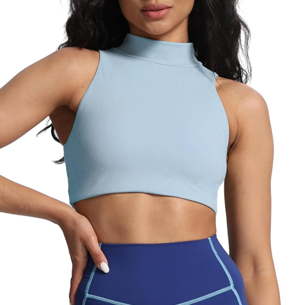 Aoxjox Women's Kim Cutout High Neck Tank Workout Sports Bras Fitness Training Gym Bra Yoga Crop | Amazon (US)