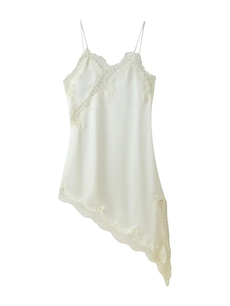 efvandoloe Women's Lace Paneled Camisole Dress Asymmetrical Hem Sleeveless Backless Mini Dresses ... | Amazon (US)