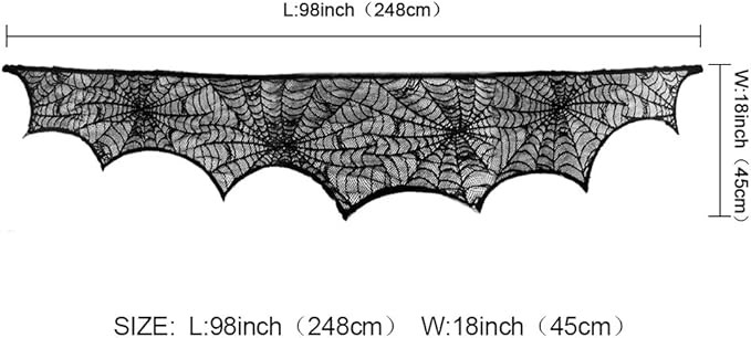 AerWo Halloween Decorations Black Lace Spiderweb Fireplace Mantle Scarf Cover for Halloween Mantl... | Amazon (US)