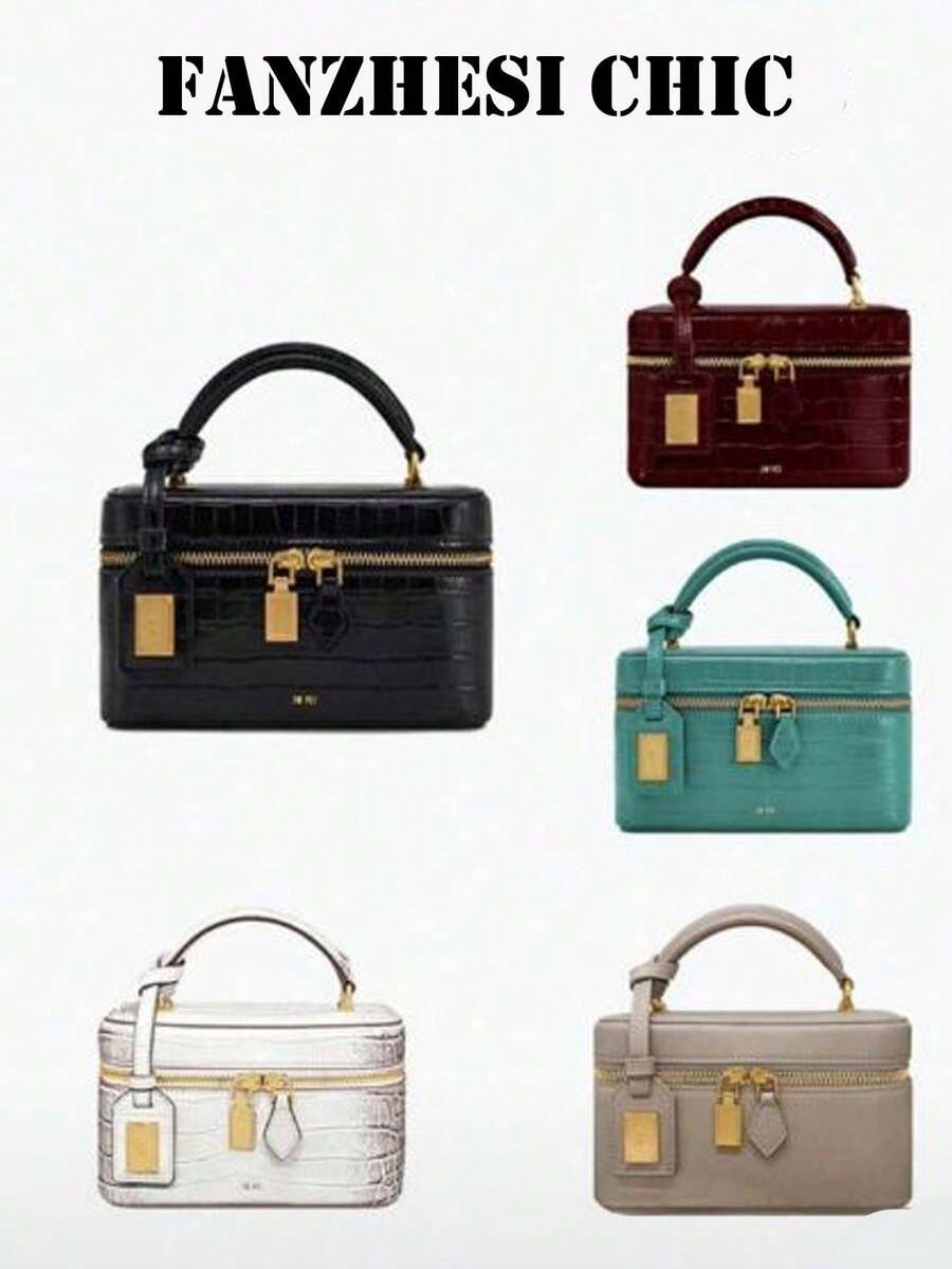This Stylish Multi-Colored PU Mini Handbag Features A Gold-Plated Hardware Top Handle And Is Suit... | SHEIN