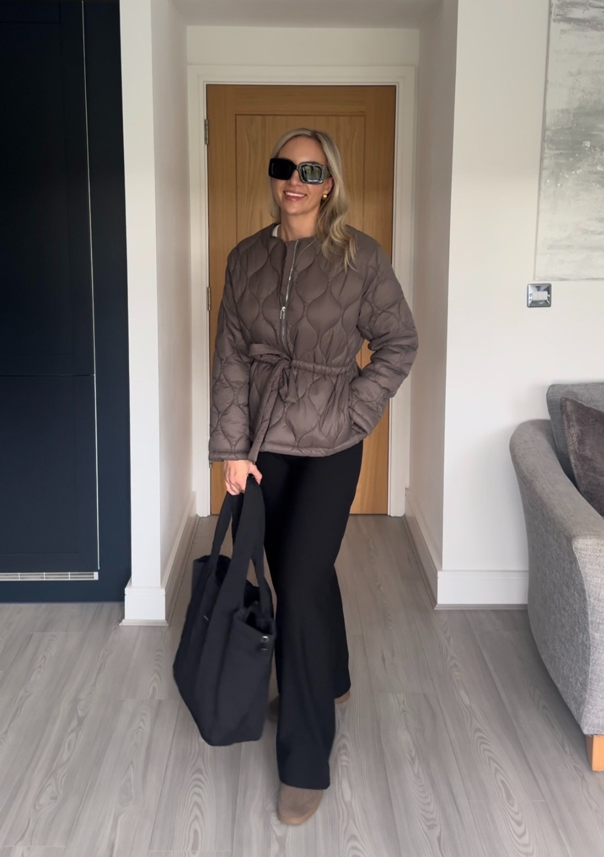 Weekend outfit 🫶🏼 quilted jacket, fleece lined wide leg black trousers, white top, neutral trainers.

I’m wearing a size 10 in the trousers and a S in the jacket. 

#LTKbag #LTKwinter #LTKautumn