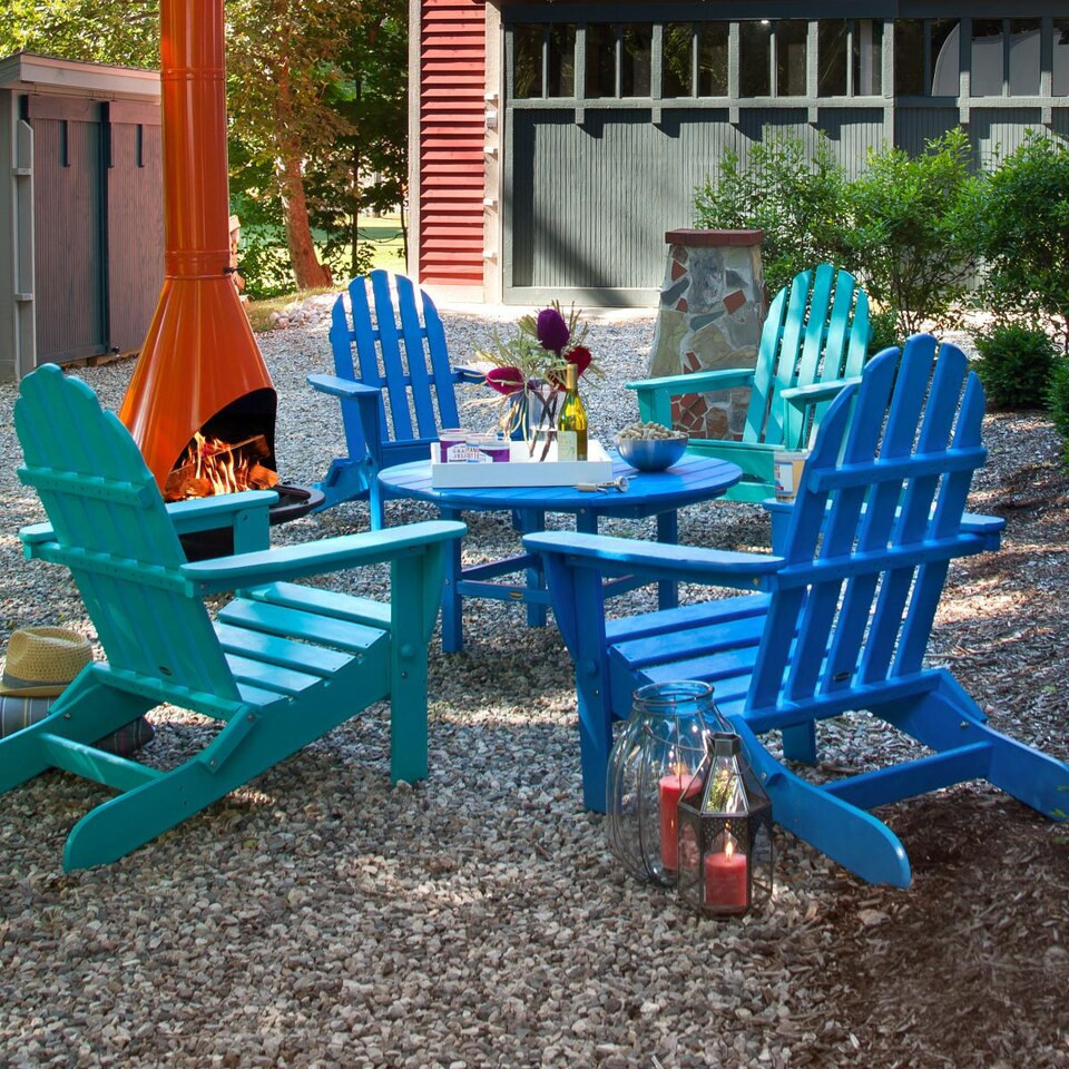 POLYWOOD Classic Adirondack 5 Pc Recycled Plastic Seating Set in Pacific Blue/Aruba by - PWS119-1-PBAR | BBQ Guys