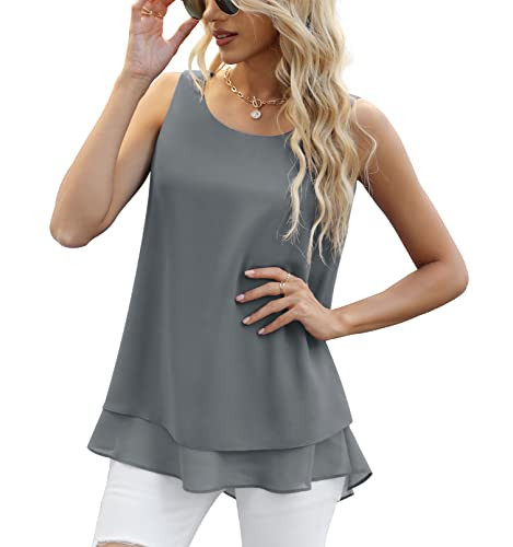 Jouica Women's Sleeveless Chiffon Tank Top Double Layers Casual Blouse Tunic | Amazon (US)