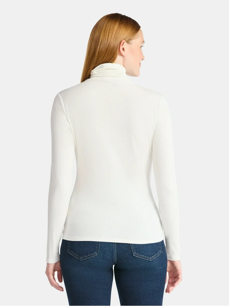 Time and Tru Women's Ribbed Turtleneck with Long Sleeves, Sizes XS-XXXL | Walmart (US)