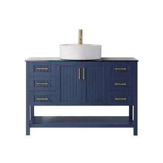 ROSWELL Modena 48 in. Vanity in Blue with Tempered Glass Top in Black with White Vessel Sink | The Home Depot