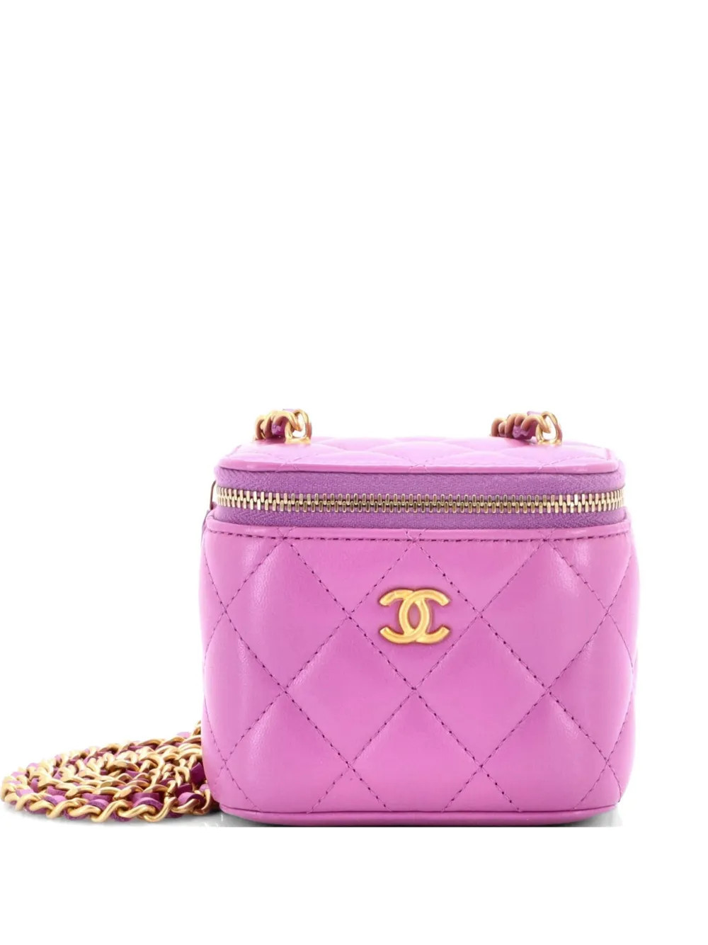 CHANEL Pre-Owned Pearl Crush Vanity Case with Chain Quilted Lambskin Mini clutch bag - Purple | Farfetch Global