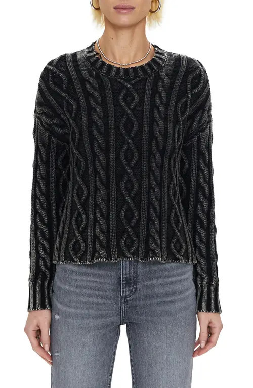 Pistola Eva Rib Knit Frayed Edge Cotton Sweater in Sandwashed Black at Nordstrom, Size X-Small | Nordstrom