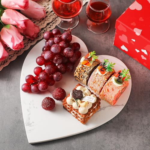 Tioncy Valentine's Day Heart Marble Cheese Board Heart Charcuterie Board 11 x 10 Inches Heart Cutting Board Marble Serving Tray White Marble Board Decorative for Decoration Charcuterie Kitchen | Amazon (US)